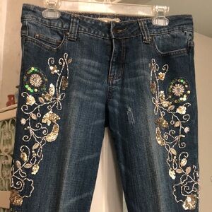 Rampage gold sequin beaded jeans country cowgirl boot cut size 30 stage pants ❤️
